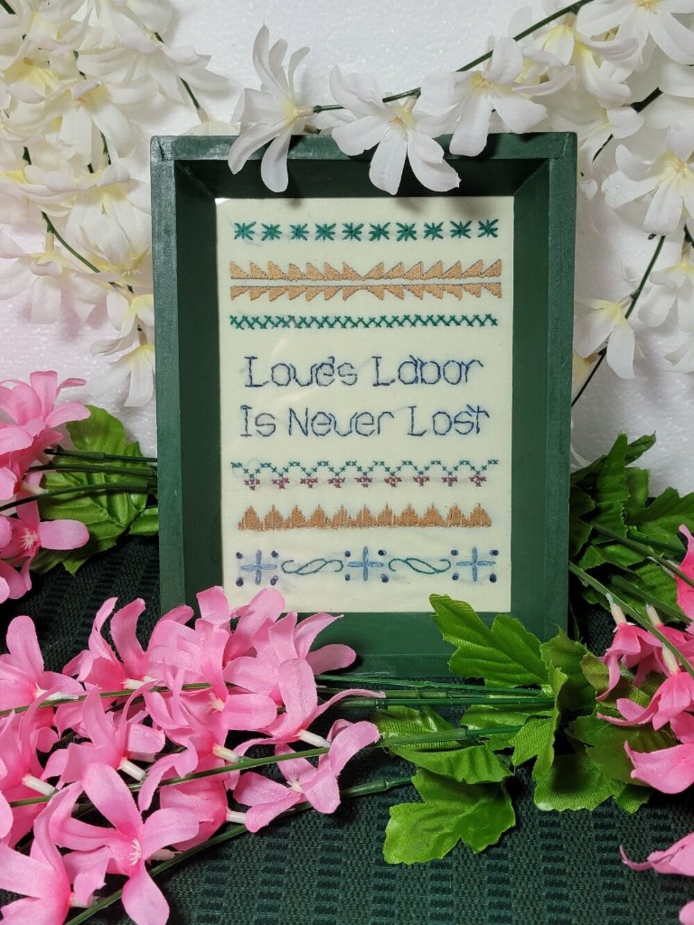 Embroidered Sampler in Wood Frame